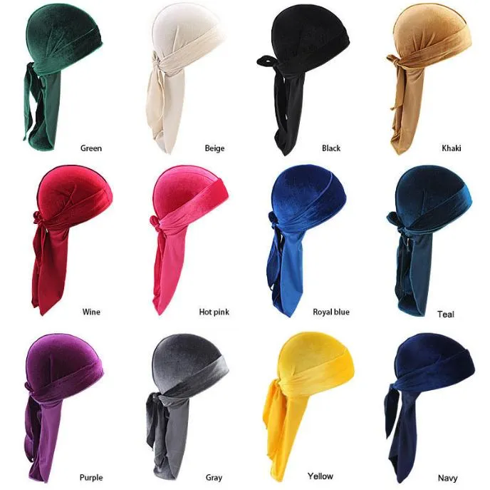 17 Style Usisex Velvet Durags Bandana Turban Hat Caps Caps wigs doo durag biker headloy leadbledband pirate hat accsities dc271