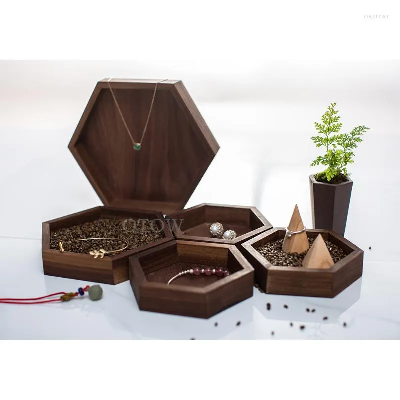 Jewelry Pouches Fashion Black Walnut Wood Display Tray Box Solid Holder