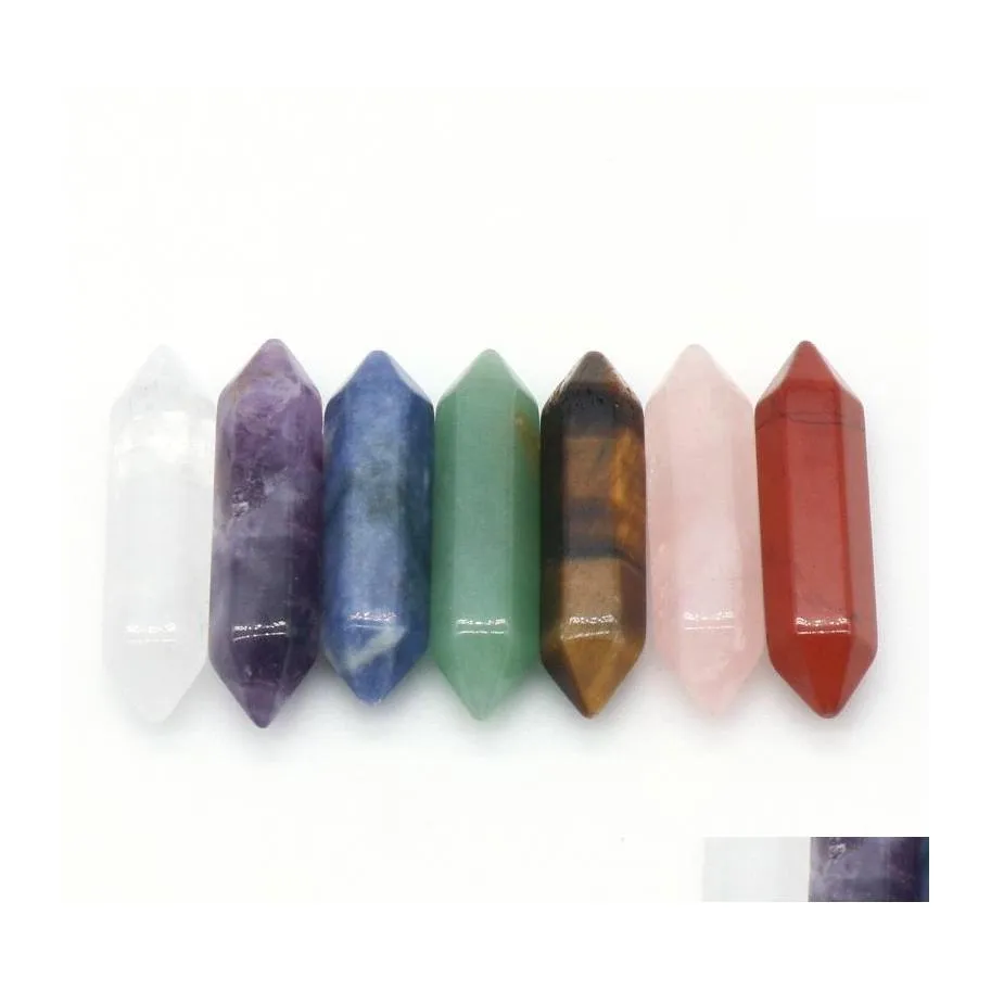 Свободные драгоценные камни 7pcs/set chakra Заживание Рейки натуральный камень гексагольный призма Пелировка рок -кварцевая йога медитация энергия камни бусин d dhyq6