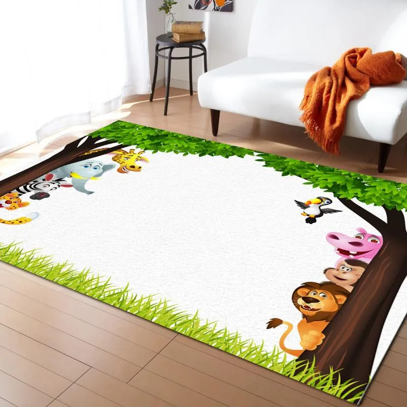 Mattor Jungle Forest Cartoon Animal Lion Elephant Giraffe Zebra Tiger Bird Monkey Floor Mat Matt Mattas matta vardagsrum sovrum Dekorbil