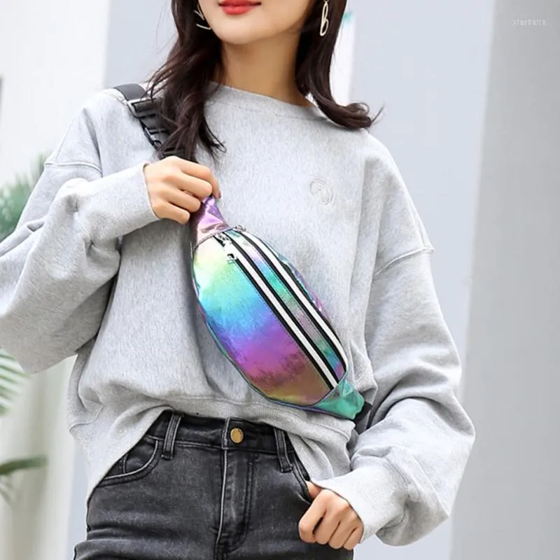 Midjeväskor Kvinnor Bältpåse Holographic Fanny Pack Hologram Bag Pu Beach Travel Hip Bum Zip Shoulder