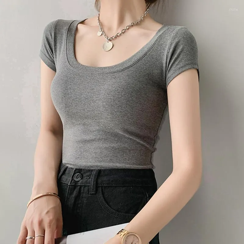 Women's T Shirts Cotton Shirt Women Summer Slim Solid Basic Tees 16 Color Casual Tshirt Korean O Neck Khaki Tops