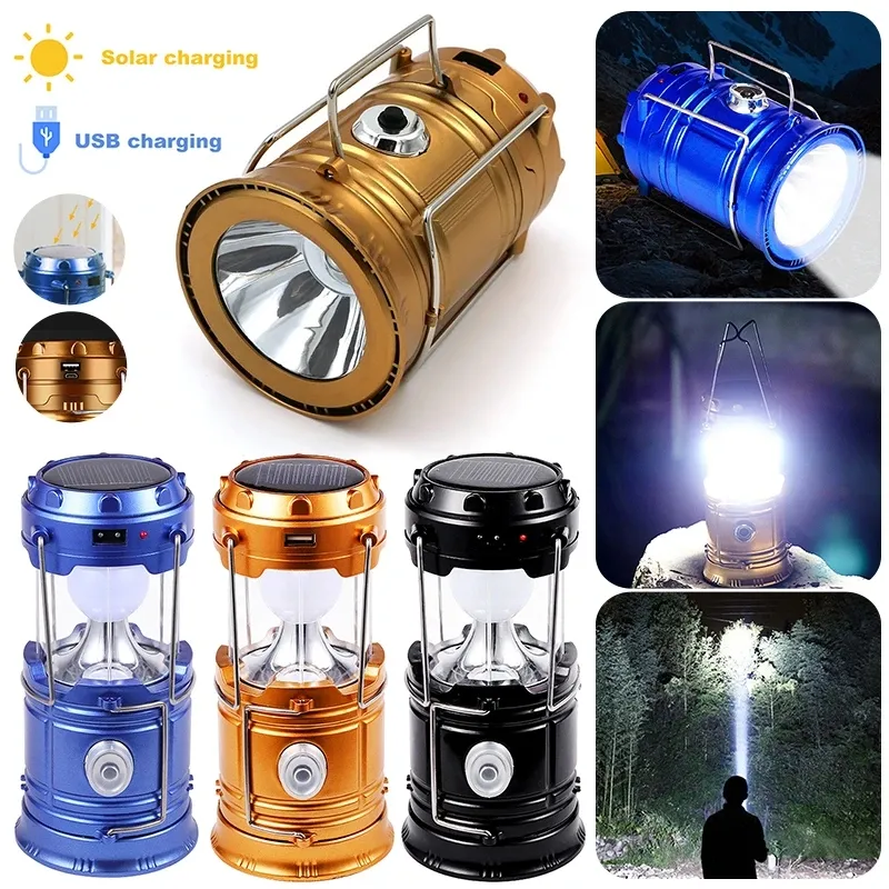 Notfall-Taschenlampe, tragbares Camping-Licht, Solarstrom, zusammenklappbare Lampe, Taschenlampe, wiederaufladbare Laterne, Outdoor-Zelt-Licht