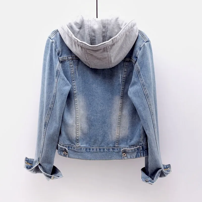 DHgate.com:Womens Vintage Ripped Denim Jacket with Hood
