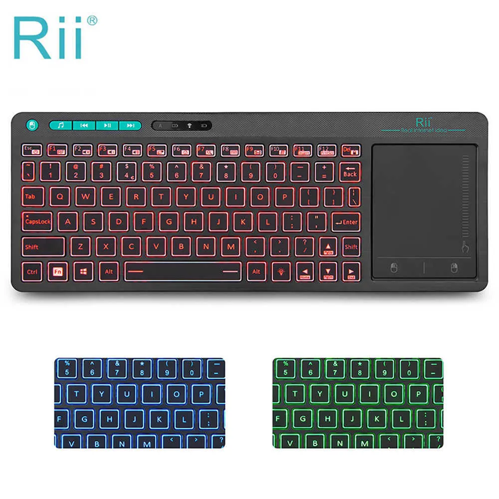 لوحات المفاتيح RII K18 Plus Wireless Multimedia English Russian French French Keybrew Backlit 3-LED BACK-THE MULTI-TOUCH FOR TV BOX PC T230215