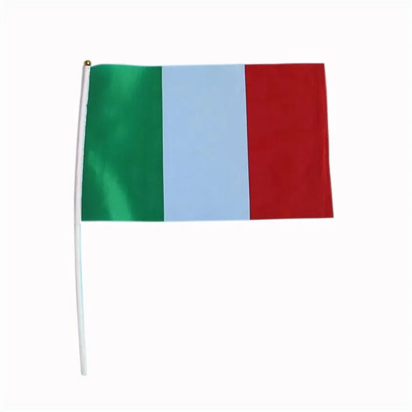 Hele handvlag met plastic paal ronde kop 14 21 cm Italië land vlag promotie vlag in klein formaat 100pcs lot321d