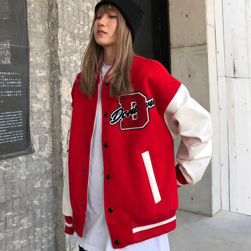 Womens Jackets Street Letters Flocking Coats Y2K Stitching Retro Baseball Uniform Casual Loose Pow för män och par 230215