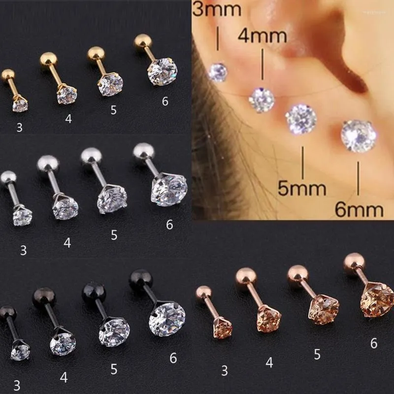 Stud Earrings 1 Pcs Fashion Stainless Steel Crystal Zircon Ear Studs For Women/Men 4 Prong Tragus Cartilage Piercing Jewelry