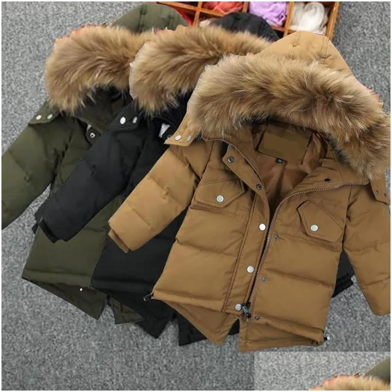 Cappotto Boutique 15Y Parker Hodded Solid Faux Fur Collar Zipper Waist Dstring Jacket Kids Boys Abbigliamento invernale per Babys Drop Delivery B Dhugw