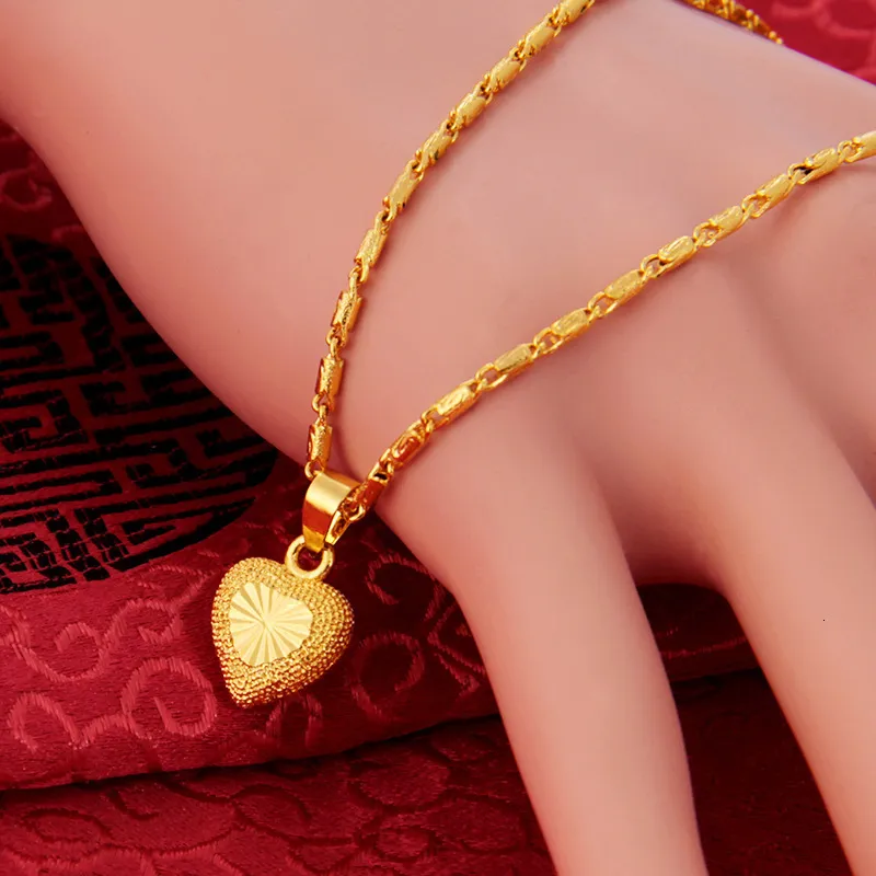 Chokers HOYON Coating Pure Dubai 24k Lovers Necklace For Women Wedding Gift Gold Chain Designer Heart Pendant Jewelry Free Ship 230215