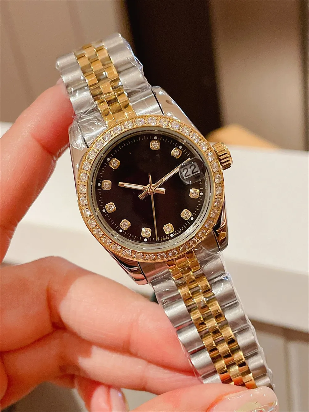 Zegarek automatyczny dla kobiet 316L Pasek stalowy Oryginalny prasa klasa klasa A Pearl Shell Material Diamond Pierścień Damski zegarek 36 mm