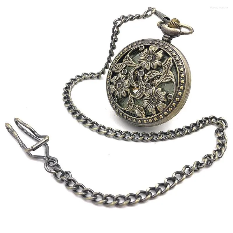 Карманные часы бронзовый тон скелет стимпанк с цветочным корпусом римский номер на циферблате