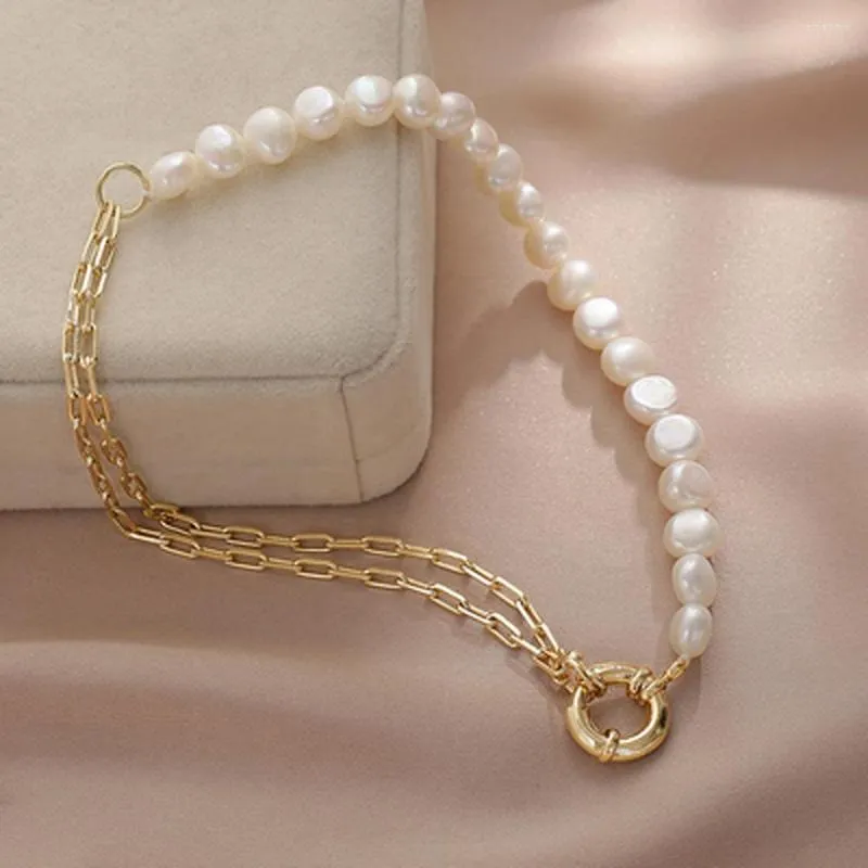 Kedjor Vintage Party Pearl Jewelry Simple Bukle Half A Half Rostfritt Steel White Barock Halsband Choker för kvinnor 2023