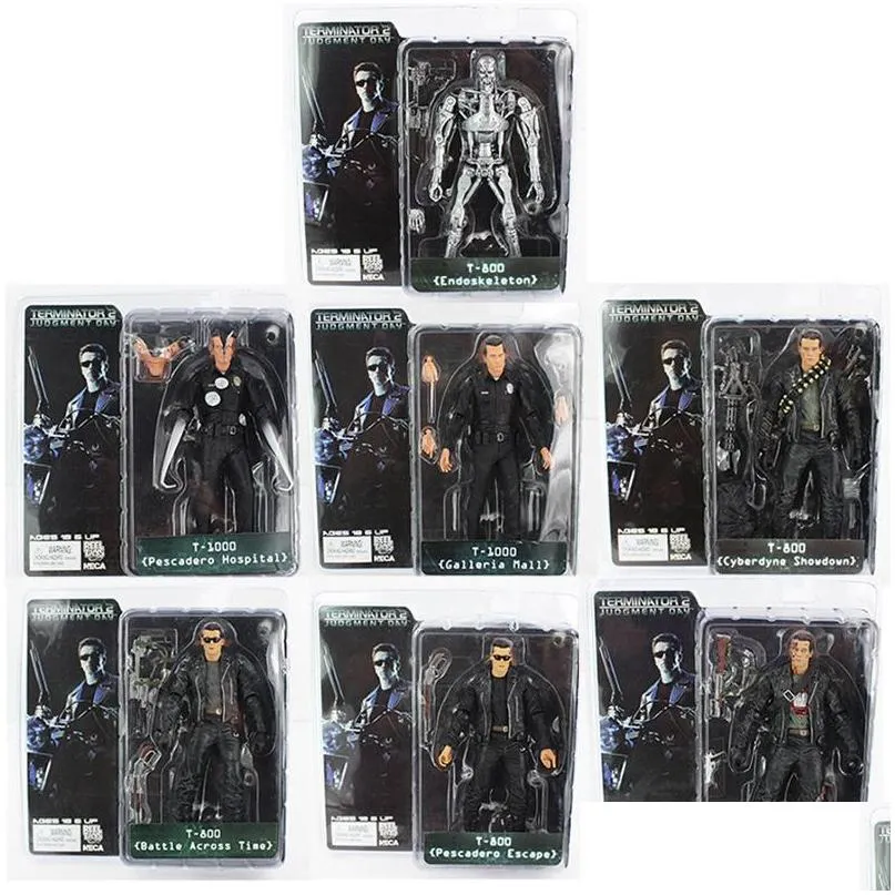 Action Toy Figures NECA Terminator T800 T1000 Endoskeleton PVC Figur Collectible Model 103 Drop Leverans Toys DHRD1