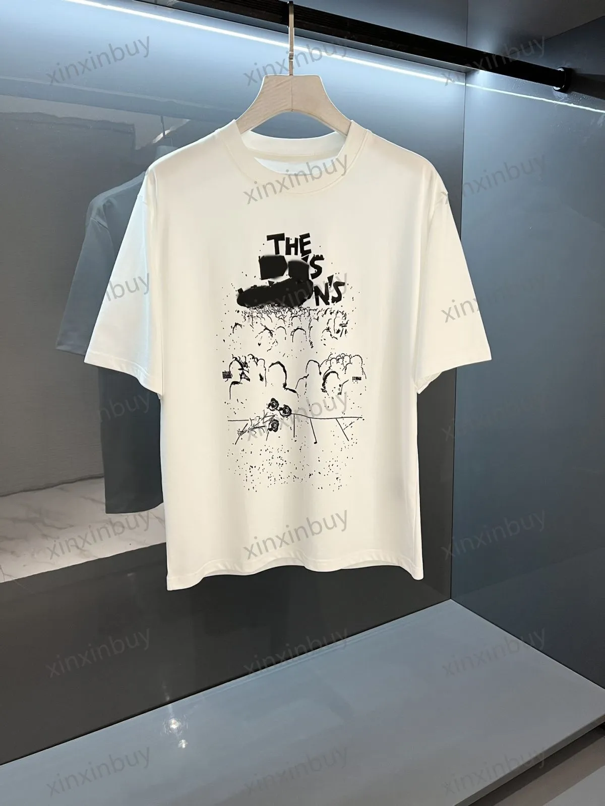 xinxinbuy Men designer Tee t shirt 23ss Paris music concert 1954 Graffiti padrão manga curta algodão feminino branco preto cinza S-XL