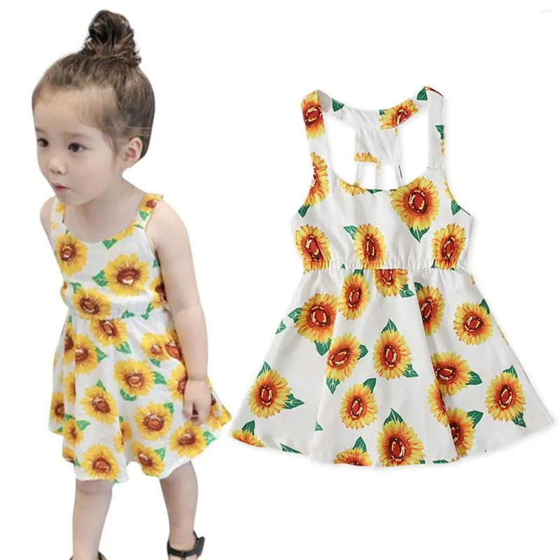 Abiti da ragazza Toddler Kids Girls Floreali Girasoli Senza maniche Cinghie da spiaggia Abito da principessa Vestiti per bambini