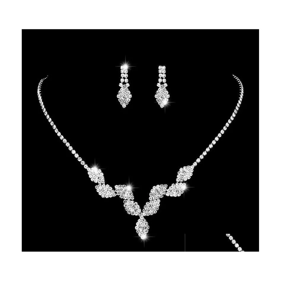 Earrings Necklace Rhombus Bridal Wedding Jewelry Set Claw Zircon Chain Rhinestone Fashion Women Bridesmaid P Ography Acc Drop Deli Dhzuv