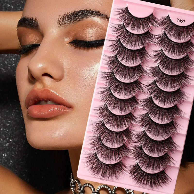 3D Faux Mink Eyelash 10 أزواج رموش كاذبة طبيعية سميكة طويلة من الرموش الطويلة مكياج ناعم مريح إعادة الاستخدام