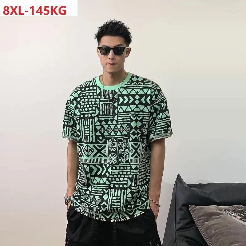 Men's T-skjortor Summer Men Geometry Tshirt Kort ärm Vintage Personlighet Hip Hop Cotton T-shirt Plus storlek 8xl Casual High Street Tees Tops