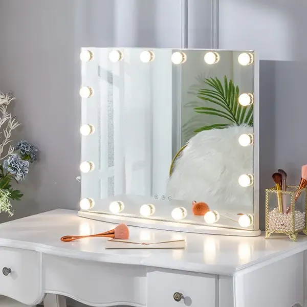 Miroir de courtoisie à ampoules LED avec lumières de maquillage, grands miroirs lumineux Hollywood avec 18 ampoules LED pour chambre à coucher, table murale, blanc