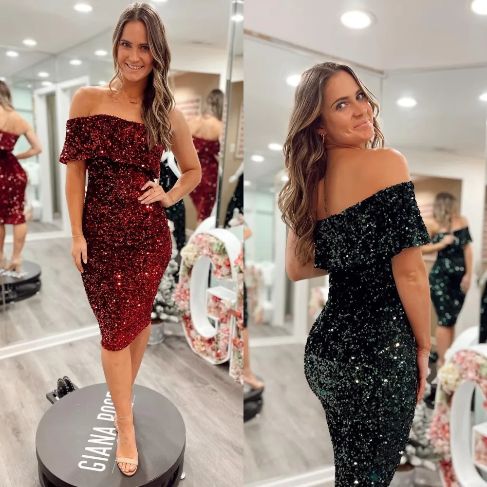 Velvet pailletten cocktailjurk met gedrapeerde one-shoulder dame preteen tienermeisjes optocht jurk formeel feest bruiloft gasten rode capet catwalk runway prom homecoming interview nye