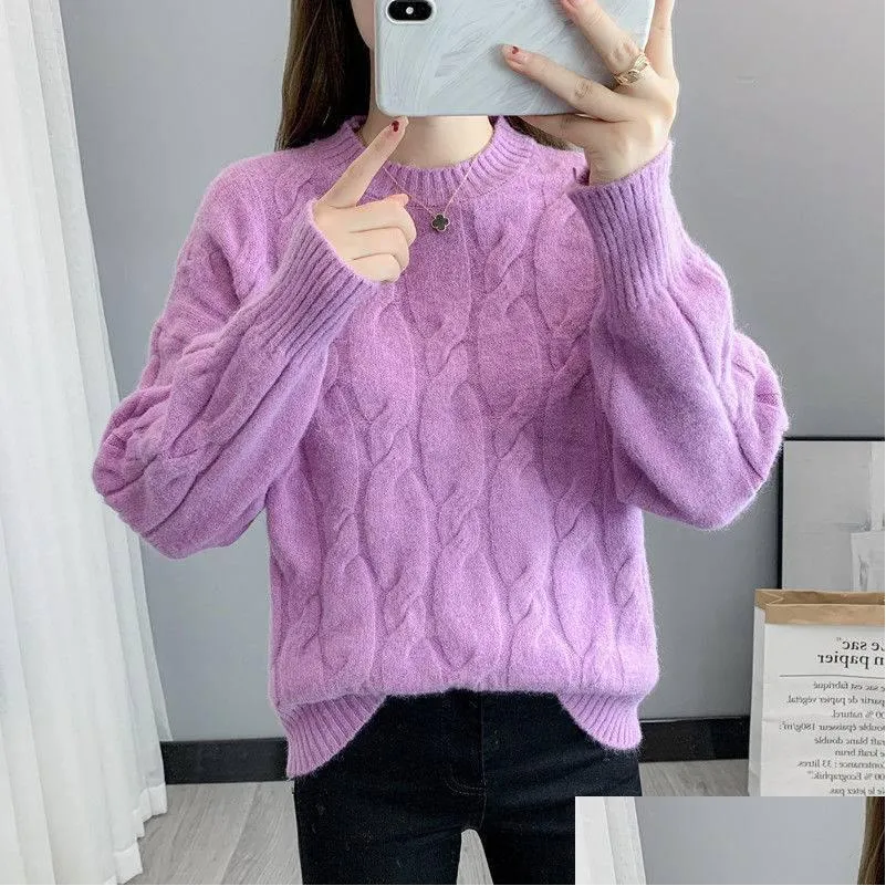 Pullover Plover Teens Big Girl Child Blue Oneck Twisted Sweater Women Autumn Spring Long Sleeve Cashmere Plovers Female Sticked Jump Dhhtn