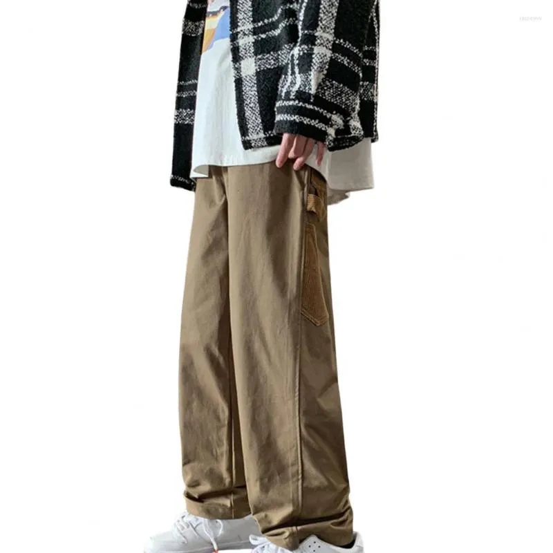 Men's Pants Men Cargo Loose Drawstring Contrast Color Wide Leg Elastic Waist Match Top Patchwork Full Length Spring Trousers