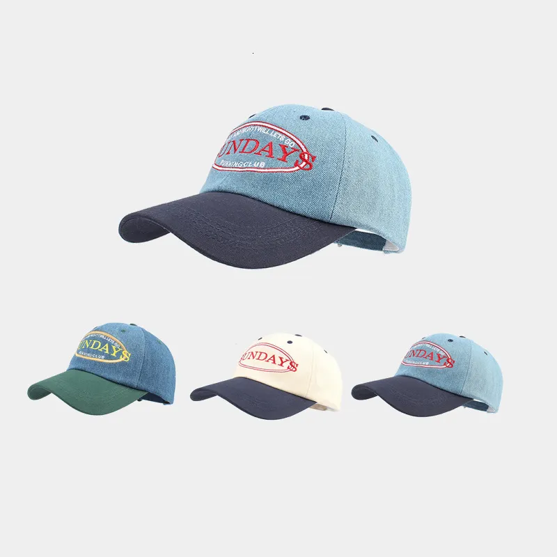 Ball Caps European and American Fashion Stitching Denim Baseball Cap Spring and Autumn Cover Face Letters Embroidered Peaked Cap Women 230215