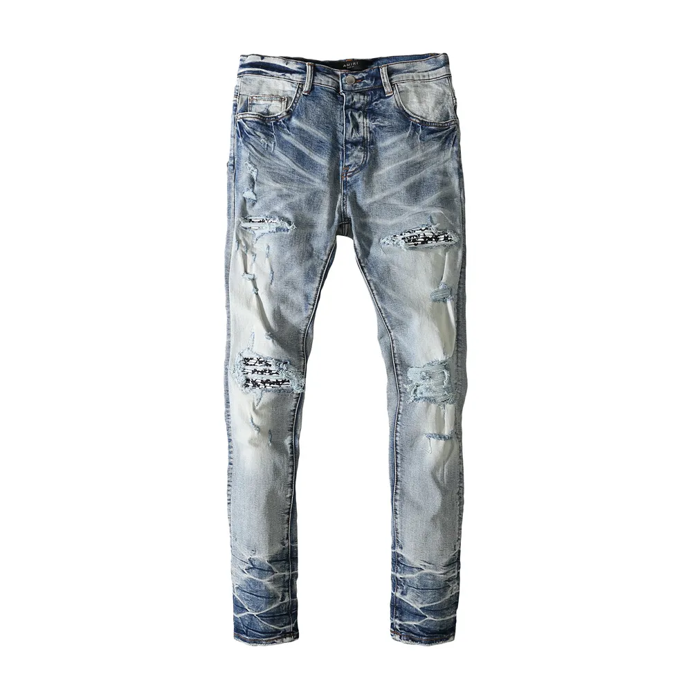 Herren Jeans zerrissen Motorradklassiker Denim Jogger Stil Frauen Jeans handbemalten alten Stil handgewebt, um Old Fashion Casual Slim Cotton Damen gewaschen zu machen