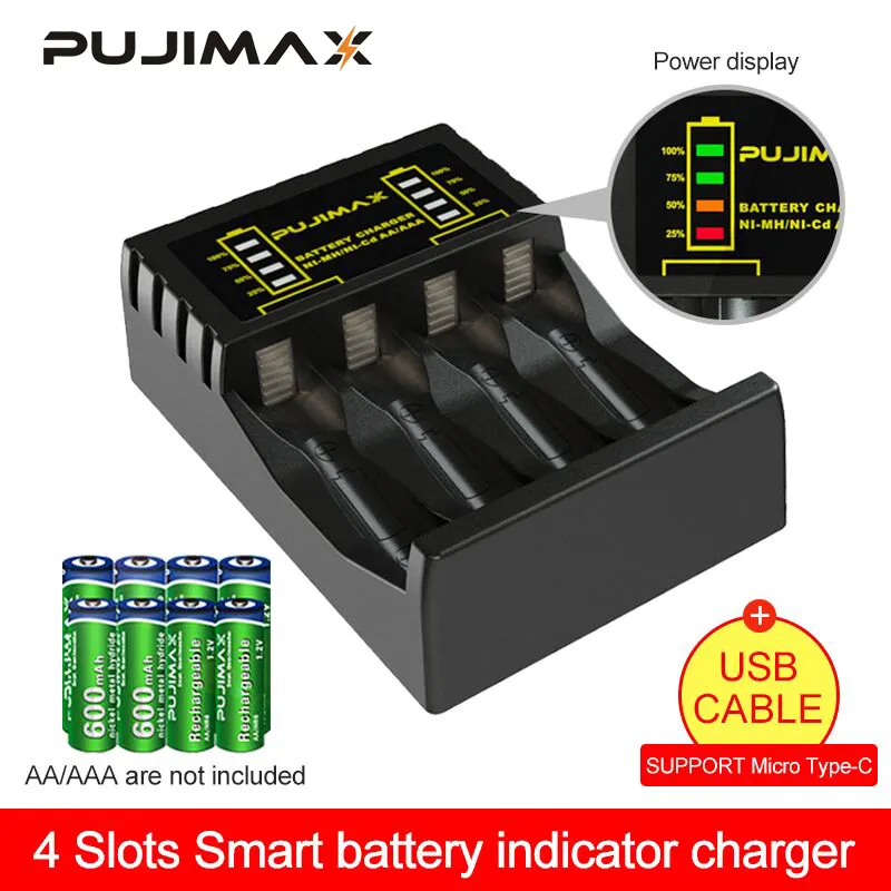 Chargeur De Piles AA AAA USB – Station De Charge Intelligente 4 Slots – Indicateurs LED, Protection Sécurité - 6