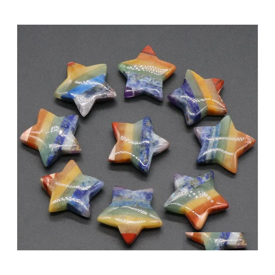 Taş 30mm gökkuşağı 7 çakra oyma yıldız şekli kristal iyileştirici meditasyon dekorasyon süsleri el sanatları hediye damla dağıtım takı dhgj6
