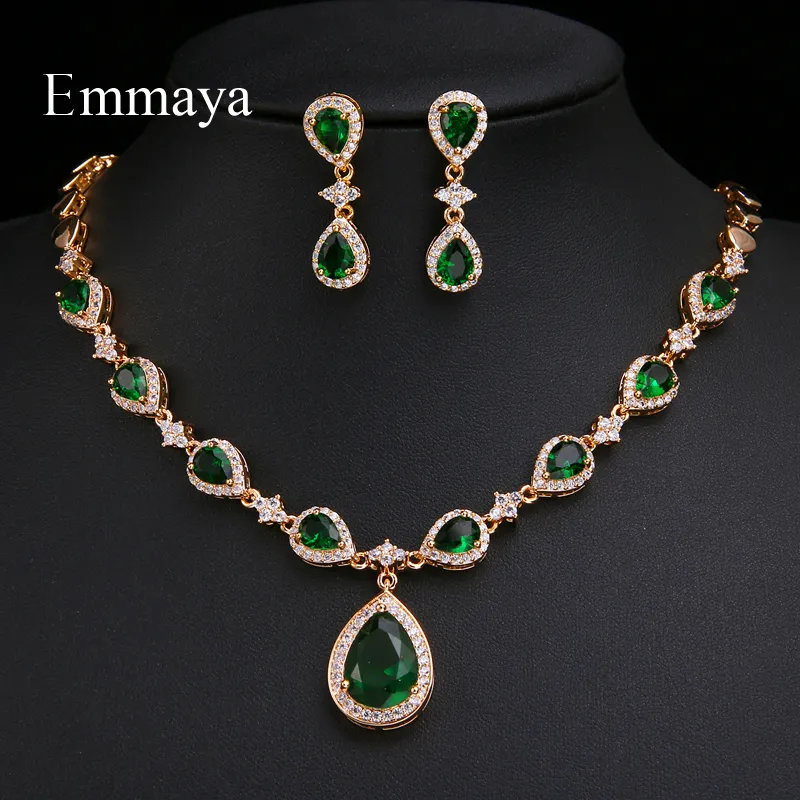 Wedding Jewelry Sets Emmaya Arrival Green Waterdrop Appearance Zirconia Charming Costume Accessories Earrings And Necklace Jewelry Sets 230215