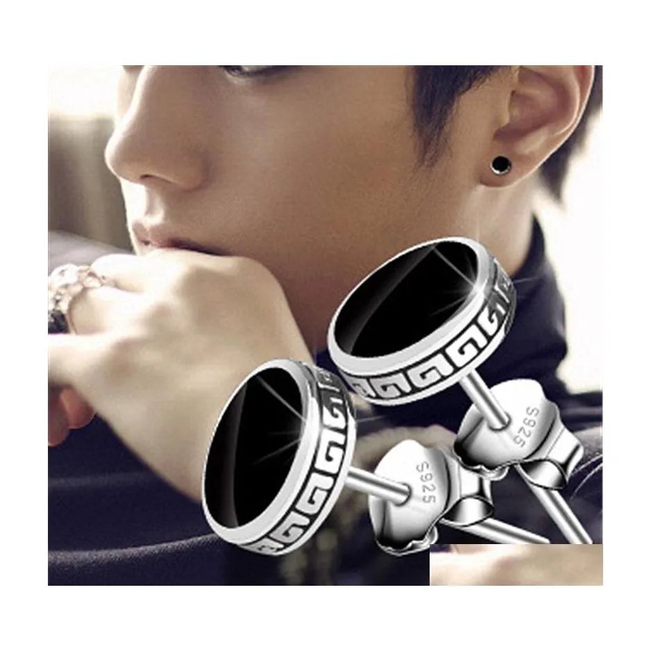 Other Mens Earrings Male Net Celebrity Personality Oil Stud For Men Simple Domineering Back Pattern Earring Drop Delivery Jewelry Dhblx