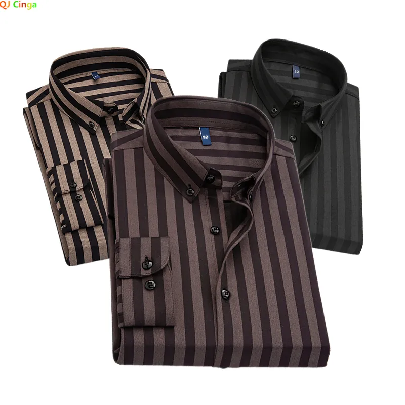 Mense Casual Shirts Black Striped Long Sleeve Shirt Single Breasted With Square Collar Yellow Brown Camisas Para Hombre M5xl 230214