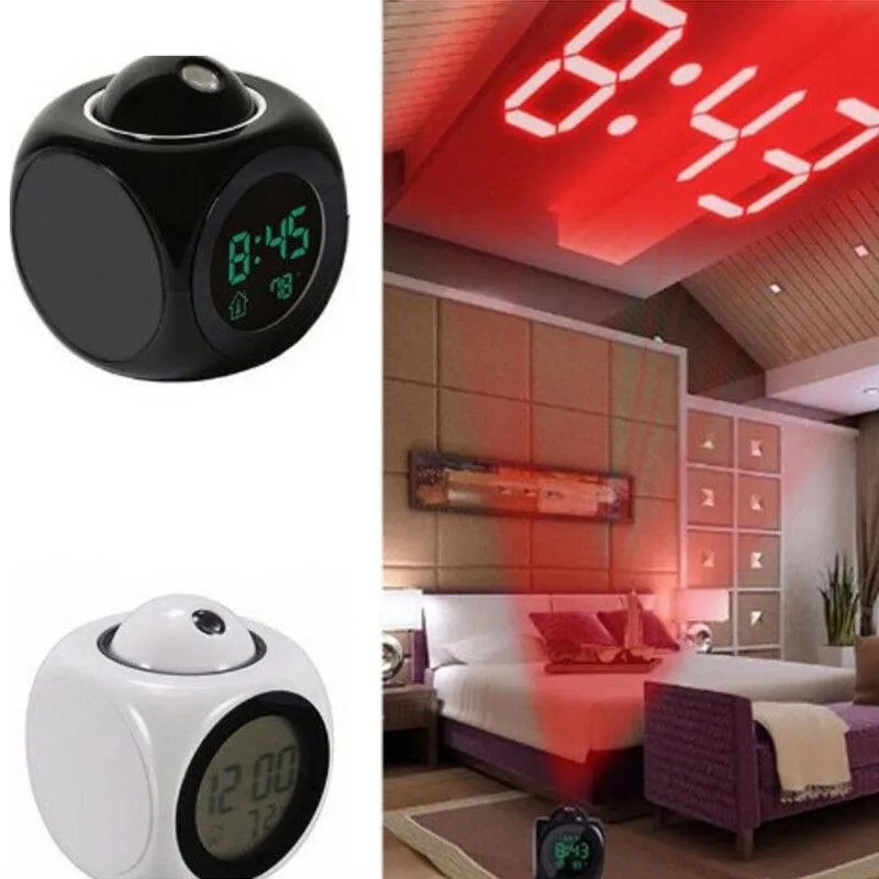 Klockor Tillbehör Andra LCD -projektion LED Display Tid Digital Alarm Clock Talking Voice Prompt Snooze Function Multifu