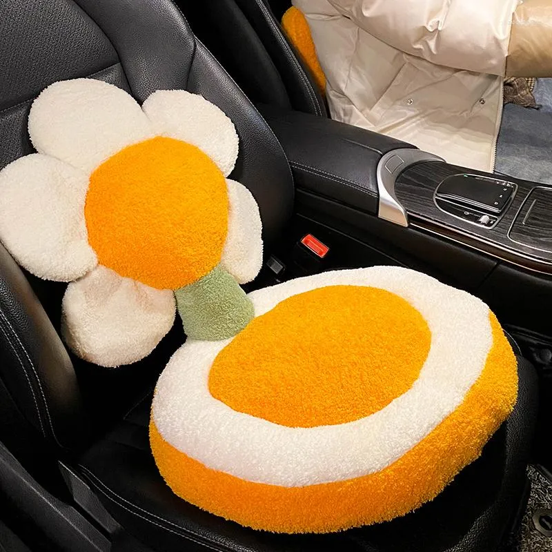 Housses de siège de voiture Creative fleur en peluche hiver quatre saisons rehausser multifonctionnel taille oreiller chaise coussin de bureau