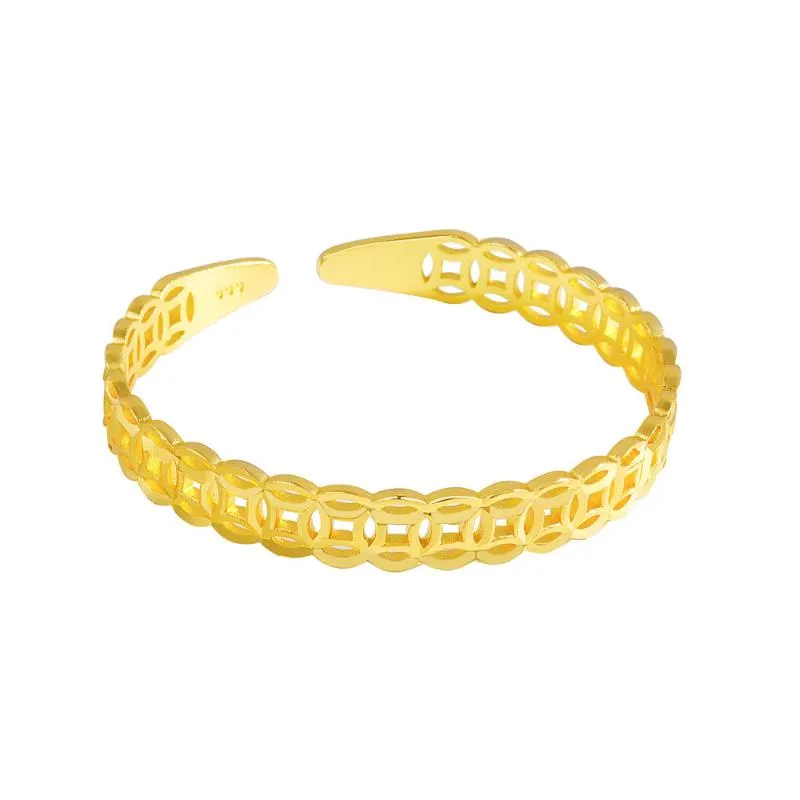 Bangle Fashion Hollow Out Bracciale a forma di moneta in rame Donna Classico design circolare retrò Braccialetti alla moda Accessori per gioielliBangle