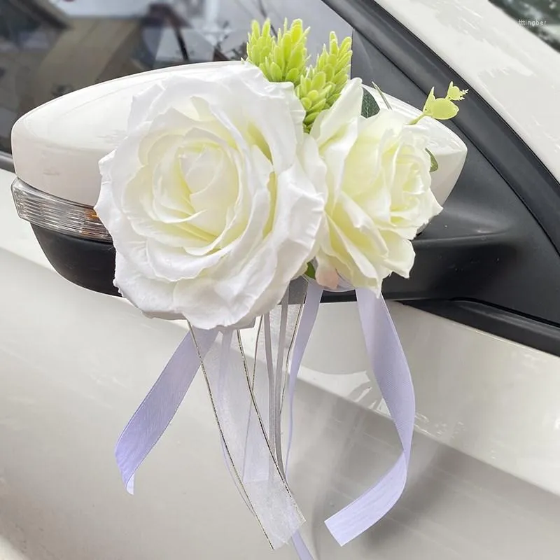 Fiori decorativi Decorazione creativa per auto da matrimonio Fiore artificiale Maniglie per porte Specchietto retrovisore Decorazione Disposizione Simulazione Corona Puntelli