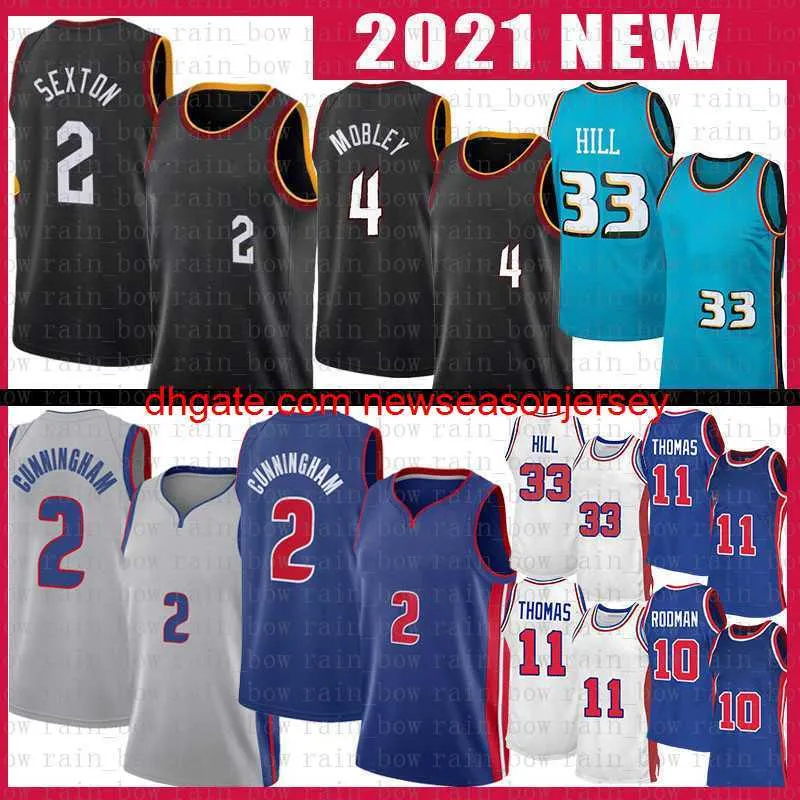 2022 Collin Sexton Cade Cunningham Basketball Jerseys Grant Hill Isiah Thomas Vintage Jersey DennisRodman Evan Mobley Hommes Chemises S-XXL