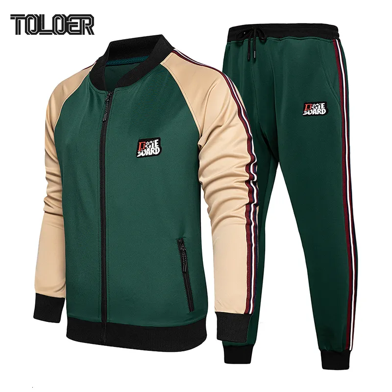 Homens Tracksuits Homens Patchwork Tracksuit Set Outono Primavera Sportswear Casual Masculino Jaqueta Calças 2 Peça Define Zipper Streetwear Sports Terno 230215