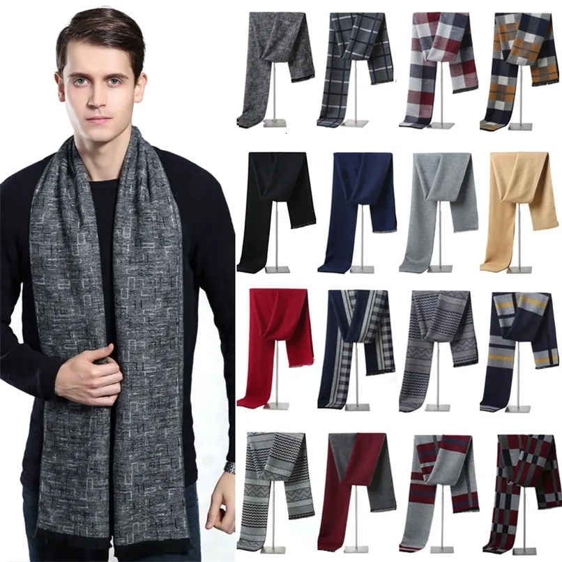 Scarves Luxury Brand Plaid Cashmere Scarf for Men Winter Warm Neckerchief Male Business Scarves Long Pashmina Christmas Gifts 230215