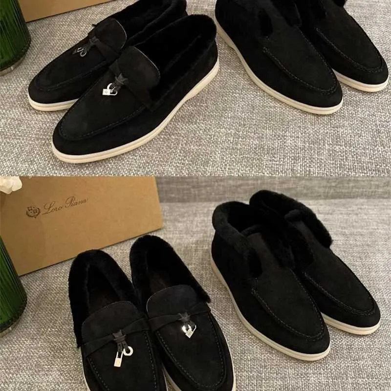 Desiner Loropiana Scarpe online Autunno e inverno Nuove scarpe Lp Lefu Scarpe in peluche Scarpe in cotone felpato da donna Mocassini a fondo piatto in pelle di lana