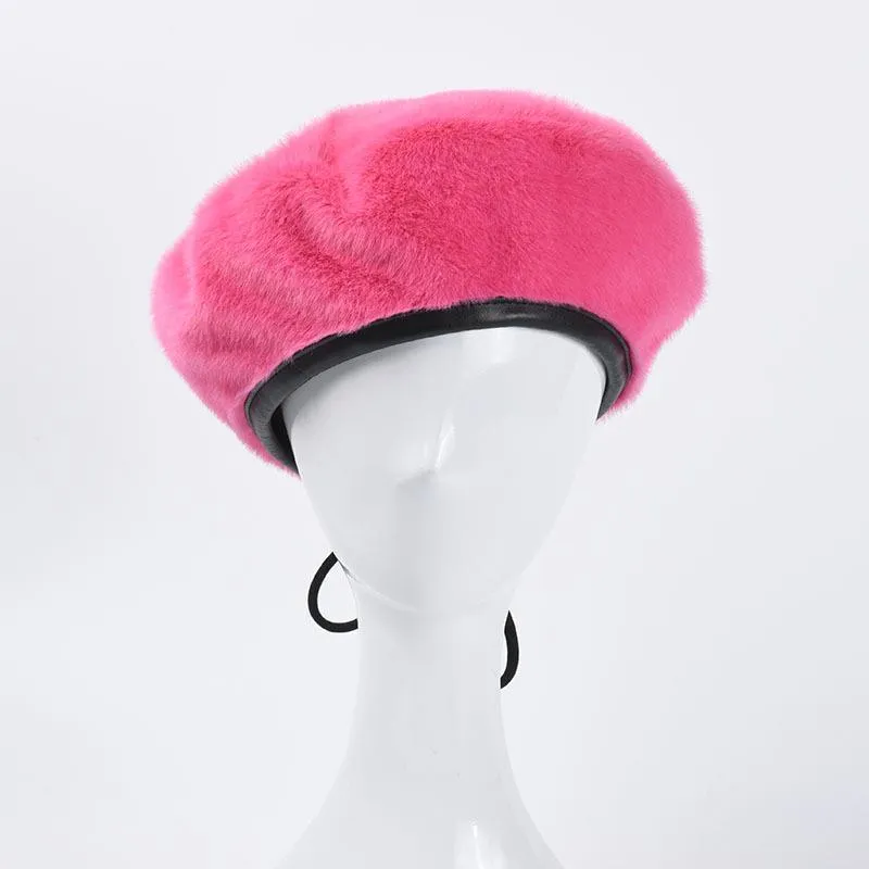 Boinas Faux Fur Beret Hats Women Winter Hat French Mirls Color Solid Fashion Autumn para Cap Plat Cap