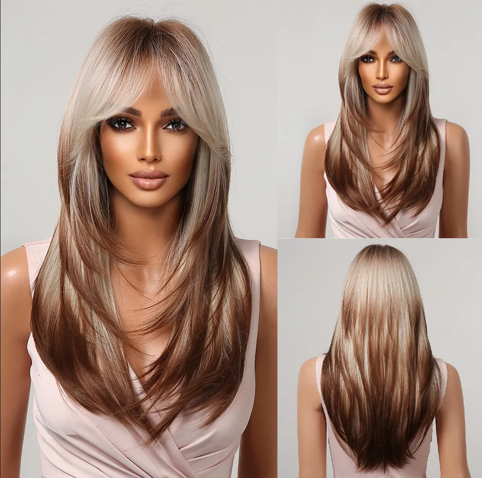 Perruque Longue Marron Clair/mélange Blond – Résistante à La Chaleur, 23 Pouces, Taille Unique