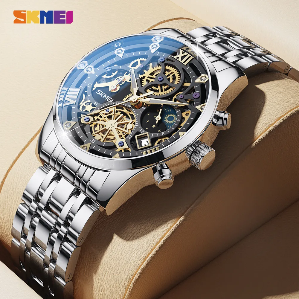 Armbandsur Skmei Top Brand Luxury Full Steel Business Watches Mens 3bar Waterproof Japan Quartz Movement Calender Armturer Reloj Hombre 230215