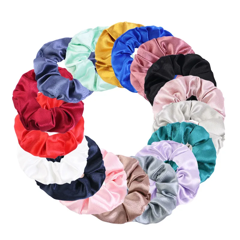 새로운 여성 Satin Scrunchie 탄성 수제 멀티 컬러 헤어 밴드 부드키 포니 테일 홀더 헤드 밴드 헤어 넥타이 로프 헤어 액세서리