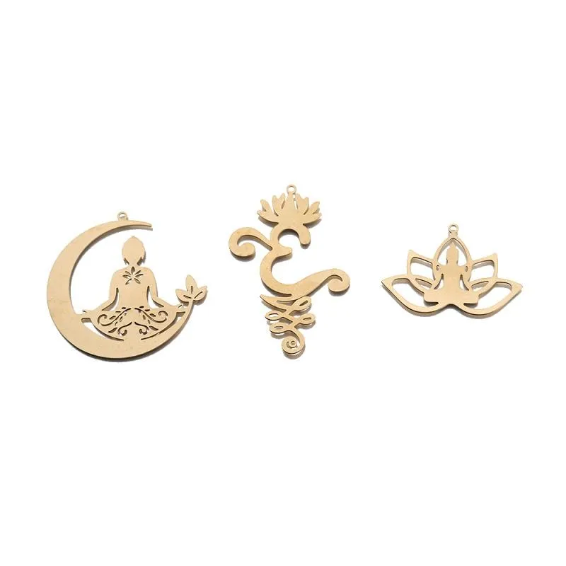 Breloques en laiton brut fleur de Lotus racine Chakra énergie pendentif pour collier à faire soi-même fabrication de bijoux tibétain Yoga amulette trouver des accessoiresCharms