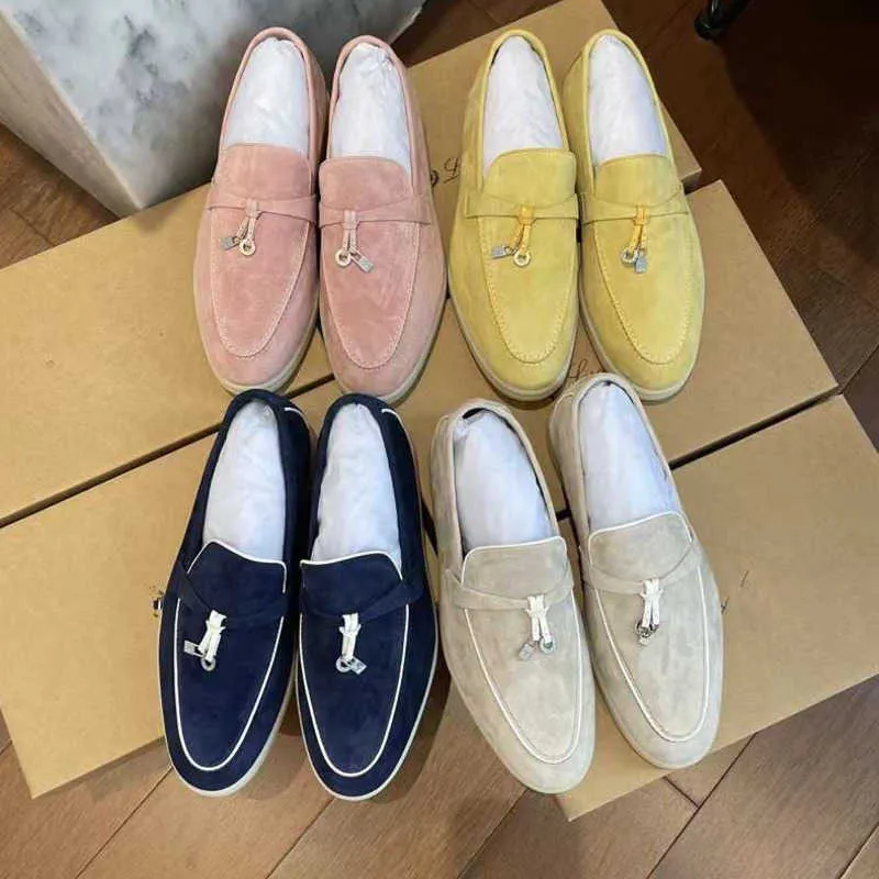 DesinerLoropiana Shoes Online Women's Shoes Spring本物のレザーLP Loafer Shoes Soft Soles British StyleとLazy Casual Shoes