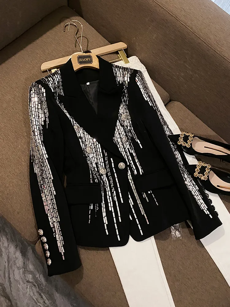 Save Big on Bulk Black Blazer With Sequins Womens Spring Blazers: Elegant  Black Beaded Blazer Long Sleeve, Notched Lapel, Double Breasted Sequin Coat 
