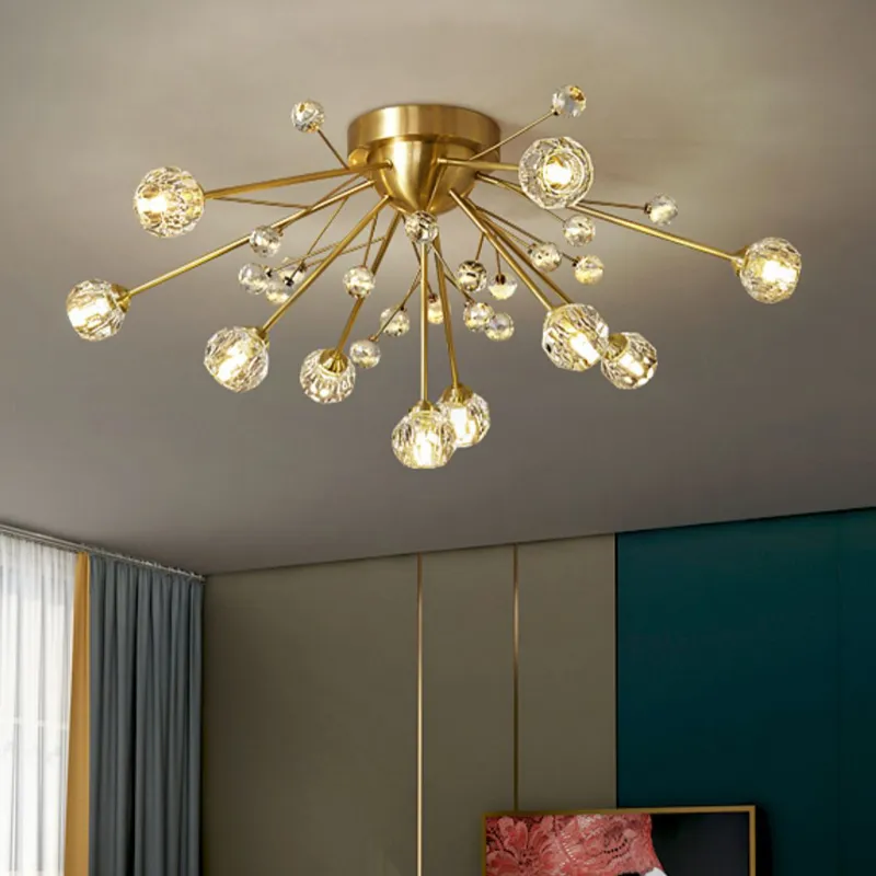 Nordic Crystal Ceiling Lights Fixture American Artistic Copper Ceiling Lamps European Modern Luxury Surface Mounted Bedroom Dining Living Room Lustres Luminaire